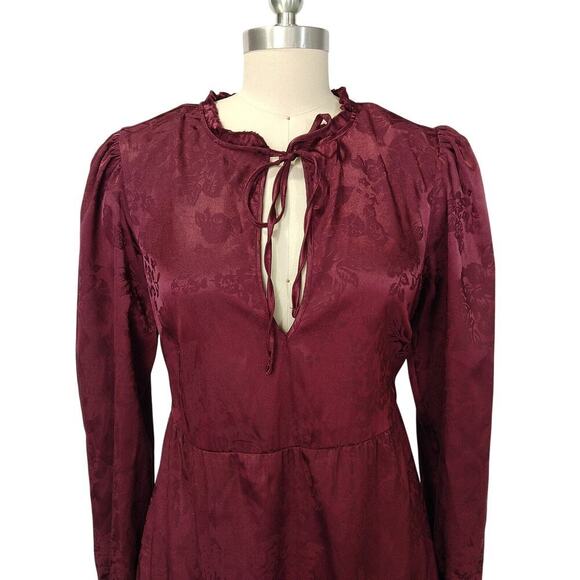 Y2K Speechless Satin Dress Size L Burgundy Damask Whimsygoth Tie Neck Romantic - Picture 2 of 6